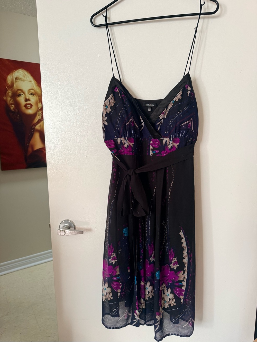 le chateau Black Floral Midi Dress with Pinkish Purple and Blue Accents - Picture 2 of 9